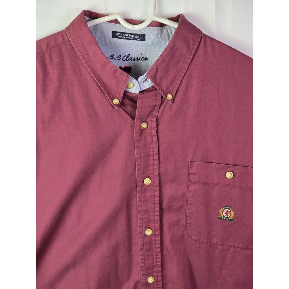 BB Classics Mens XXL Red Embroidered Crest Logo Short Sleeve Button Up Shirt